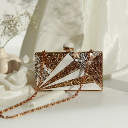 Vintage Gold Geometric Pearl Evening Bag