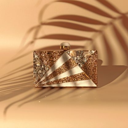 Vintage Gold Geometric Pearl Evening Bag - Image 7