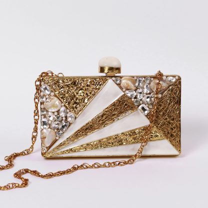 Vintage Gold Geometric Pearl Evening Bag - Image 6