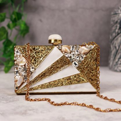 Vintage Gold Geometric Pearl Evening Bag - Image 5
