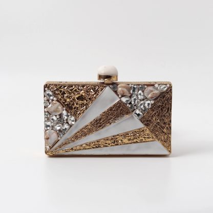 Vintage Gold Geometric Pearl Evening Bag - Image 4