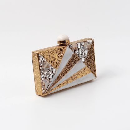 Vintage Gold Geometric Pearl Evening Bag - Image 3
