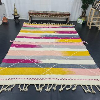 Handmade colorful striped geometric tassel rug