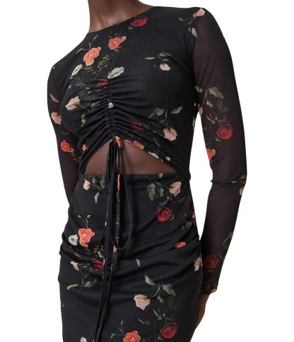 Black floral print mesh drawstring waist suit - Image 4
