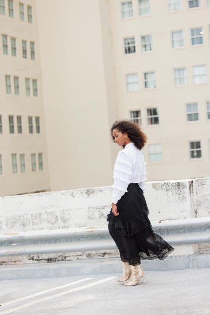Black irregular ruffled high waist maxi skirt - Image 11