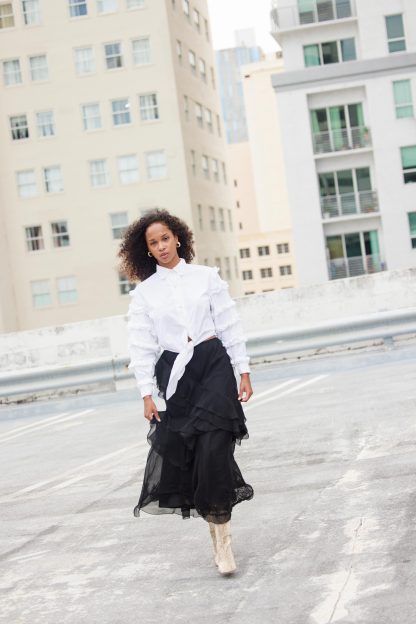 Black irregular ruffled high waist maxi skirt - Image 3