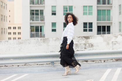 Black irregular ruffled high waist maxi skirt - Image 2
