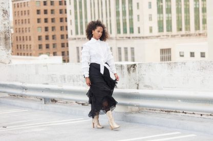 Black irregular ruffled high waist maxi skirt - Image 10