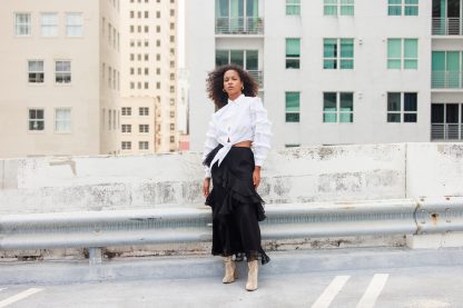 Black irregular ruffled high waist maxi skirt