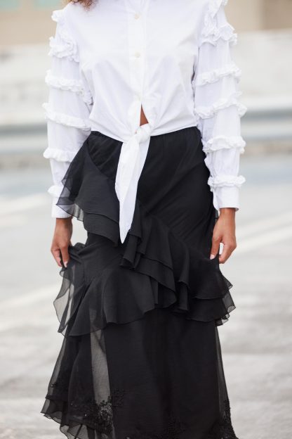 Black irregular ruffled high waist maxi skirt - Image 8