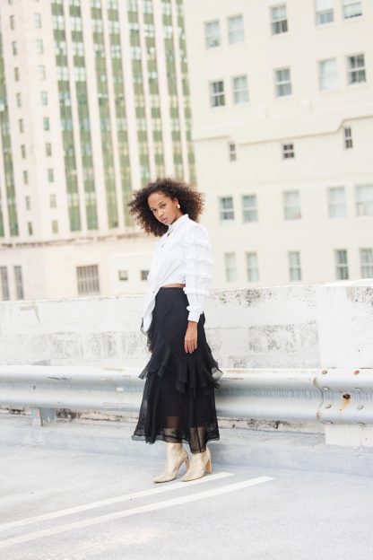 Black irregular ruffled high waist maxi skirt - Image 6