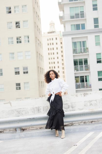 Black irregular ruffled high waist maxi skirt - Image 5