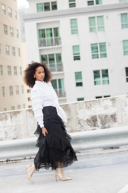 Black irregular ruffled high waist maxi skirt - Image 4