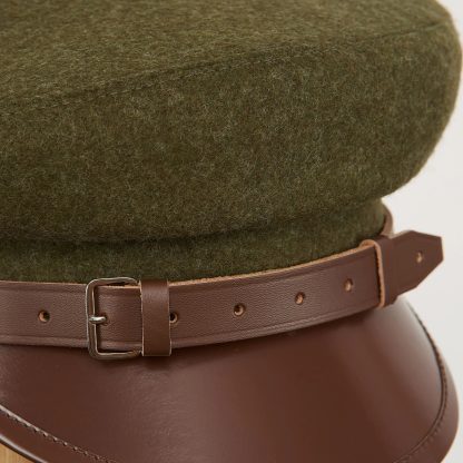 Army Green Woolen Brown Leather Vintage Beret - Image 10