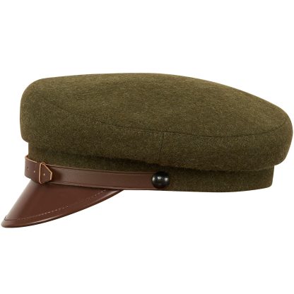 Army Green Woolen Brown Leather Vintage Beret - Image 9