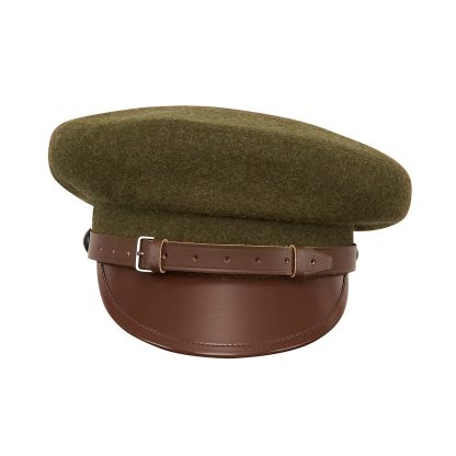 Army Green Woolen Brown Leather Vintage Beret - Image 7