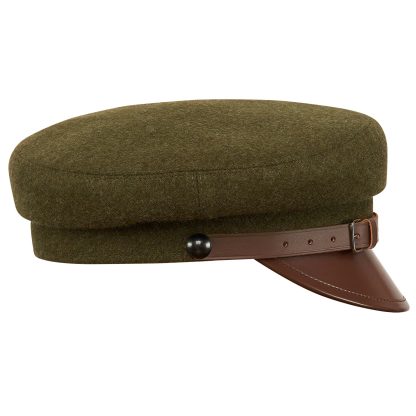 Army Green Woolen Brown Leather Vintage Beret - Image 6