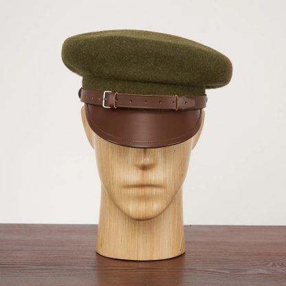 Army Green Woolen Brown Leather Vintage Beret - Image 4