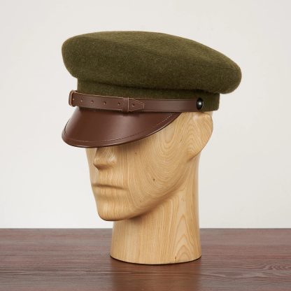 Army Green Woolen Brown Leather Vintage Beret - Image 3