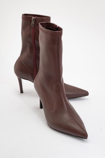 Retro dark brown pointed toe stiletto boots - Image 8