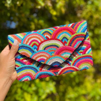 Rainbow Surge Hand-Beaded Clutch - Image 11