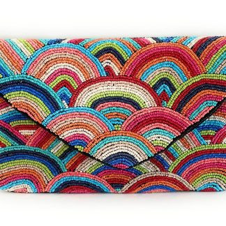 Rainbow Surge Hand-Beaded Clutch
