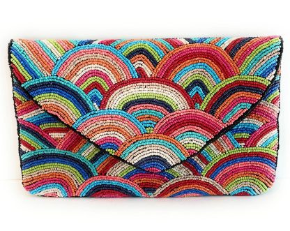 Rainbow Surge Hand-Beaded Clutch