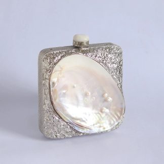 Vintage Silver Shell Square Evening Bag