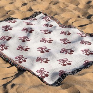 Retro Sweet Cherry Bow Jacquard Blanket