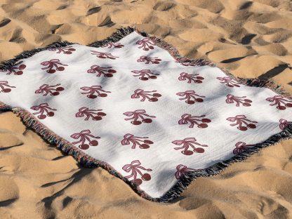 Retro Sweet Cherry Bow Jacquard Blanket