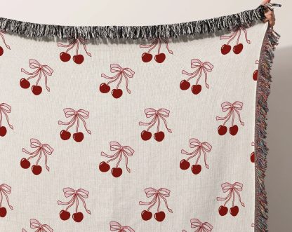 Retro Sweet Cherry Bow Jacquard Blanket - Image 5