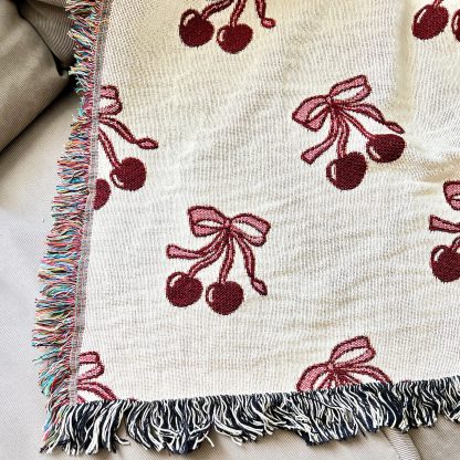 Retro Sweet Cherry Bow Jacquard Blanket - Image 4
