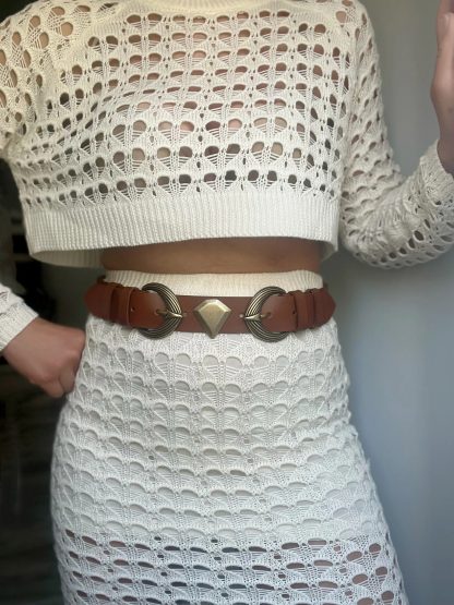 Retro artistic metal buckle brown belt - Image 8