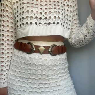 Retro artistic metal buckle brown belt