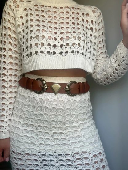 Retro artistic metal buckle brown belt