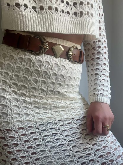 Retro artistic metal buckle brown belt - Image 2