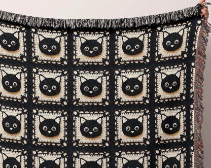 Retro cute black cat jacquard blanket - Image 6