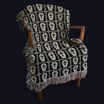 Retro dark gothic coffin cross jacquard blanket - Image 4