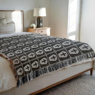 Retro dark gothic coffin cross jacquard blanket