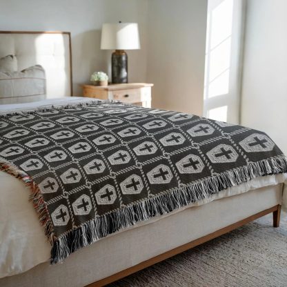 Retro dark gothic coffin cross jacquard blanket