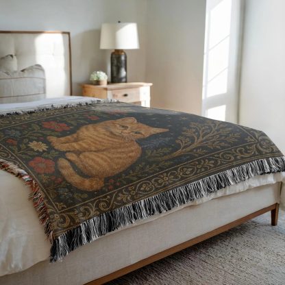 Retro fantasy orange cat jacquard blanket - Image 4