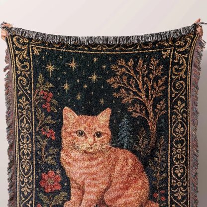 Retro fantasy orange cat jacquard blanket - Image 3