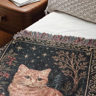 Retro fantasy orange cat jacquard blanket