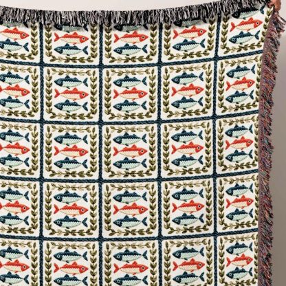 Retro fishing style colorful fish jacquard blanket - Image 6