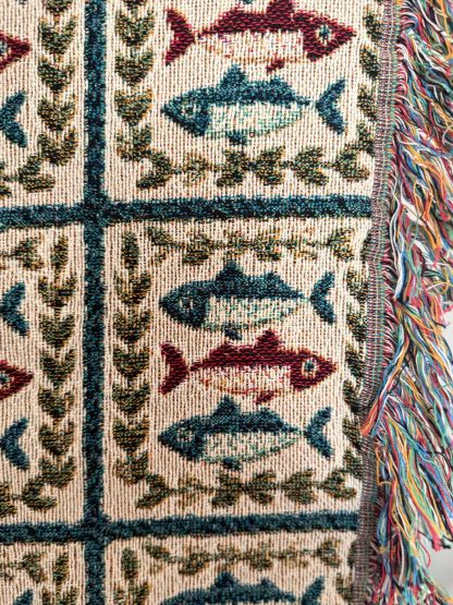 Retro fishing style colorful fish jacquard blanket - Image 5