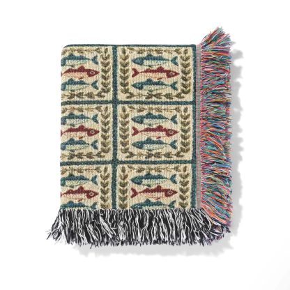 Retro fishing style colorful fish jacquard blanket - Image 4