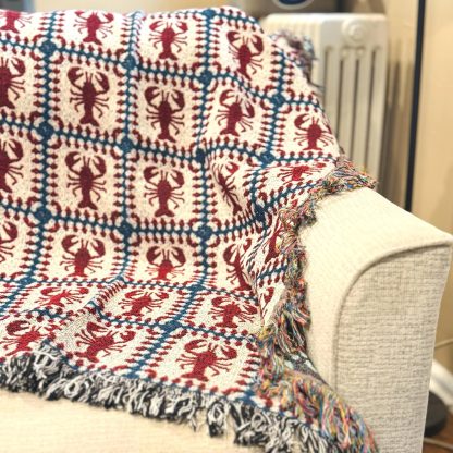 Retro fishing style crayfish jacquard blanket