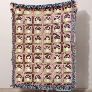 Retro forest mushroom jacquard blanket
