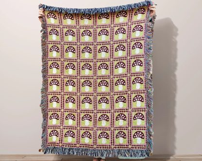 Retro forest mushroom jacquard blanket