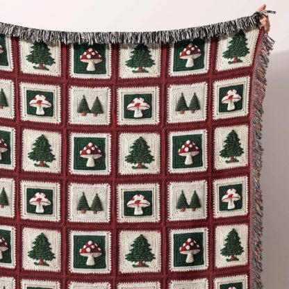 Retro forest mushroom pine jacquard blanket - Image 4